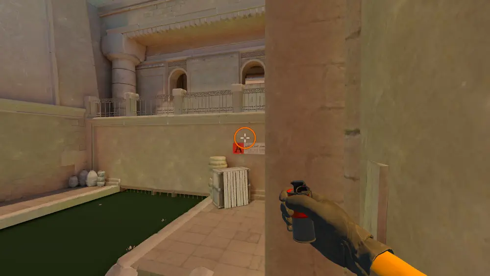 Standing on the Water spot on Anubis, the aim mark on the point this molotov is thrown at.