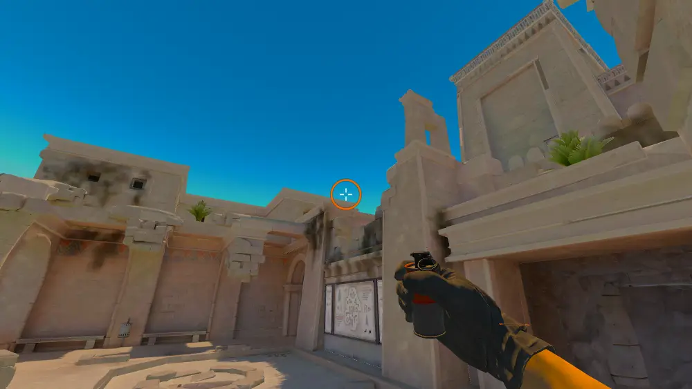 Standing on the CT Spawn spot on Anubis, the aim mark on the point this smoke is thrown at.