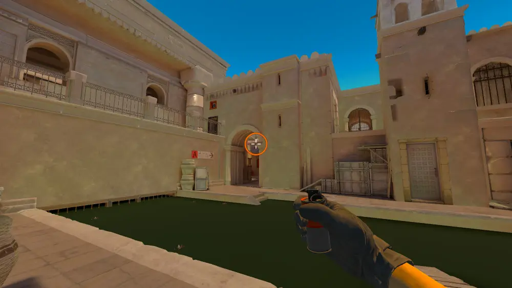 Standing on the Water spot on Anubis, the aim mark on the point this flash is thrown at.