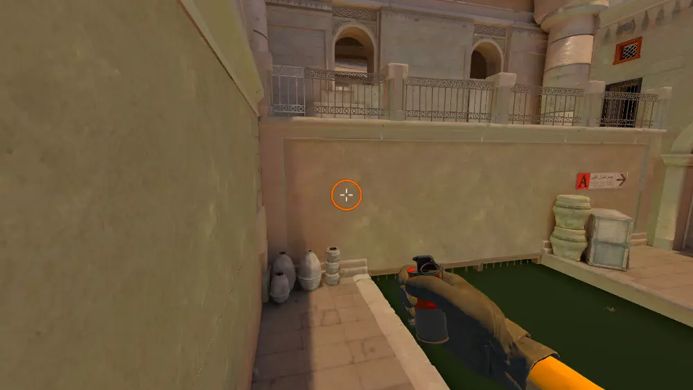 Standing on the Water spot on Anubis, the aim mark on the point this molotov is thrown at.