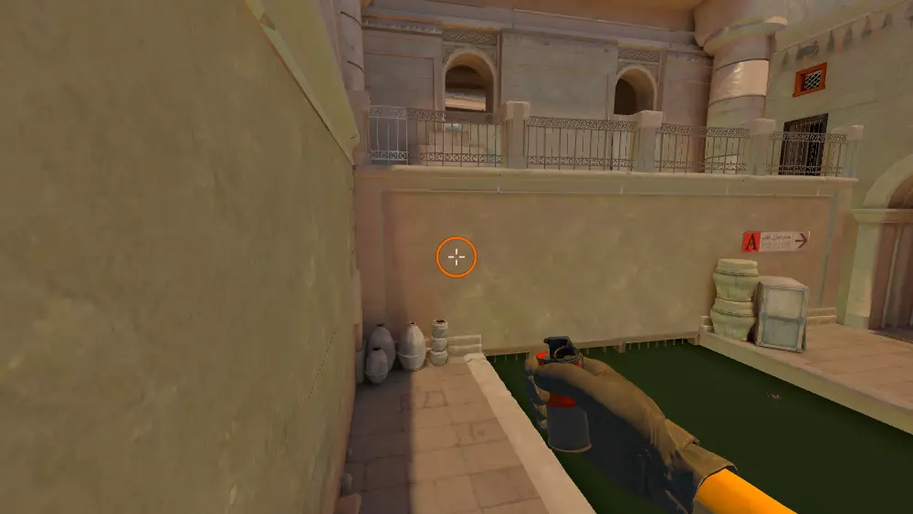 Standing on the Boat spot on Anubis, the aim mark on the point this molotov is thrown at.