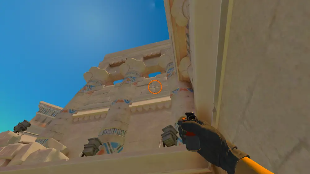 Standing on the Ruins spot on Anubis, the aim mark on the point this molotov is thrown at.