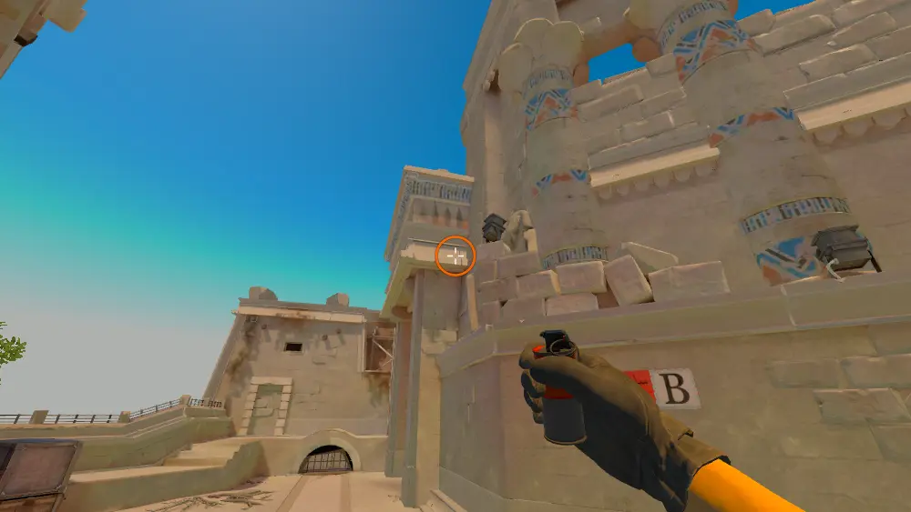 Standing on the B Long spot on Anubis, the aim mark on the point this flash is thrown at.