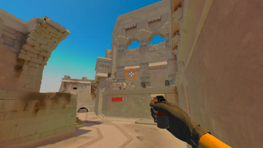 Standing on the Ruins spot on Anubis, the aim mark on the point this flash is thrown at.