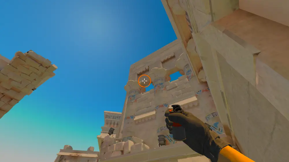 Standing on the Ruins spot on Anubis, the aim mark on the point this flash is thrown at.