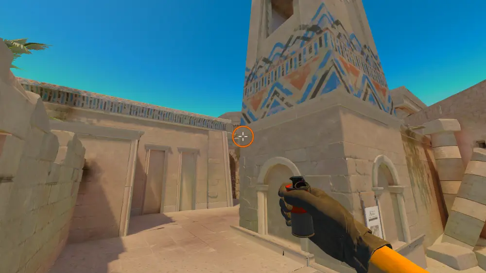 Standing on the T Spawn spot on Anubis, the aim mark on the point this smoke is thrown at.