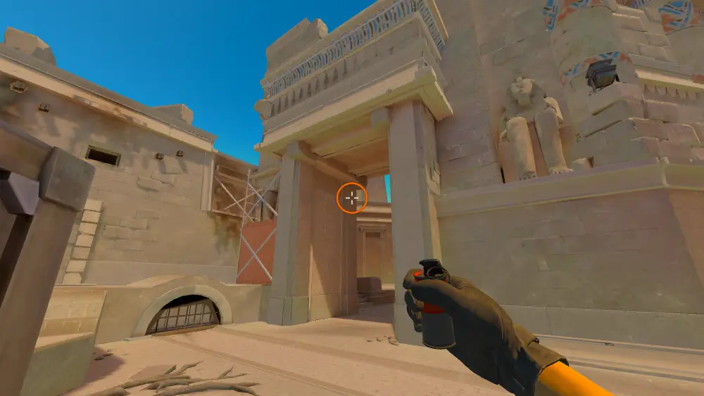 Standing on the Ruins spot on Anubis, the aim mark on the point this smoke is thrown at.