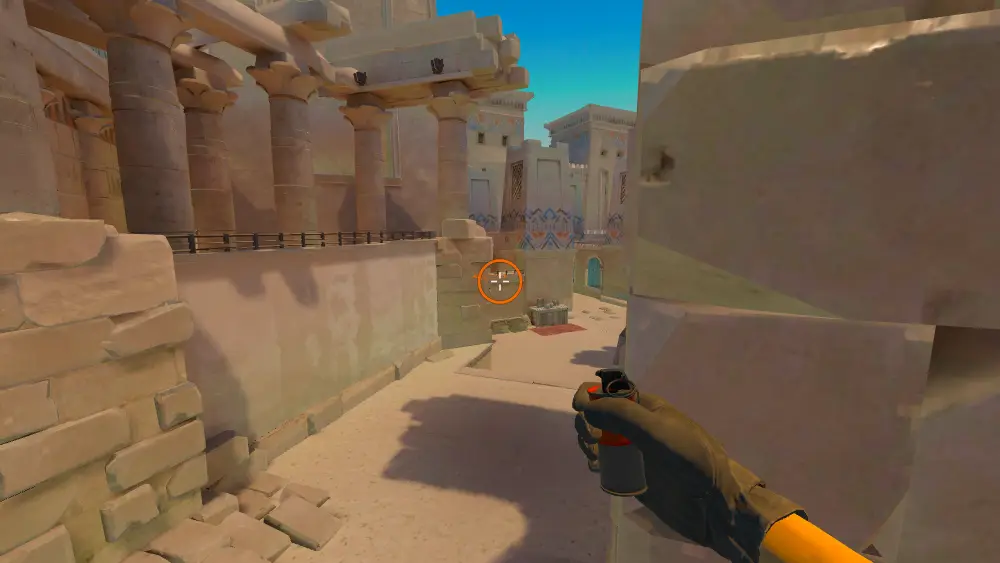 Standing on the Ruins spot on Anubis, the aim mark on the point this flash is thrown at.