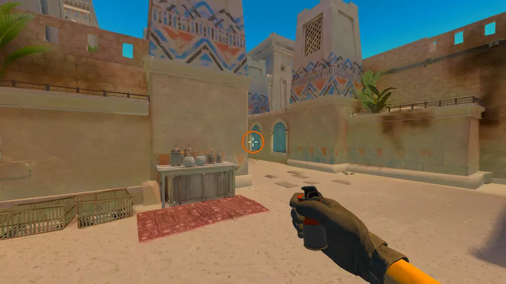 Standing on the T Mid spot on Anubis, the aim mark on the point this flash is thrown at.