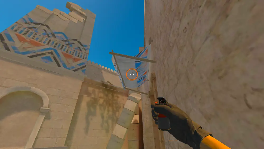 Standing on the T Spawn spot on Anubis, the aim mark on the point this smoke is thrown at.