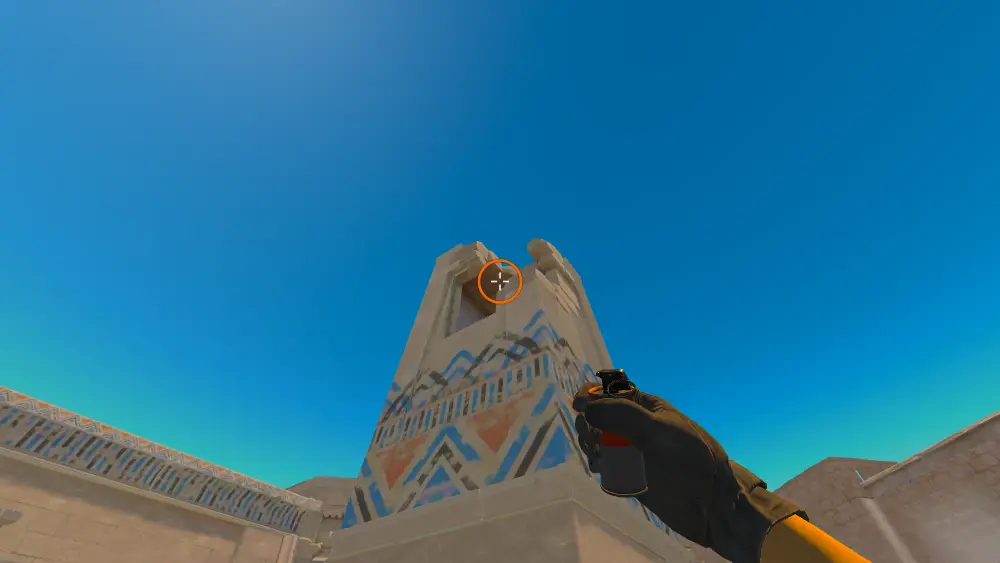 Standing on the T Spawn spot on Anubis, the aim mark on the point this smoke is thrown at.