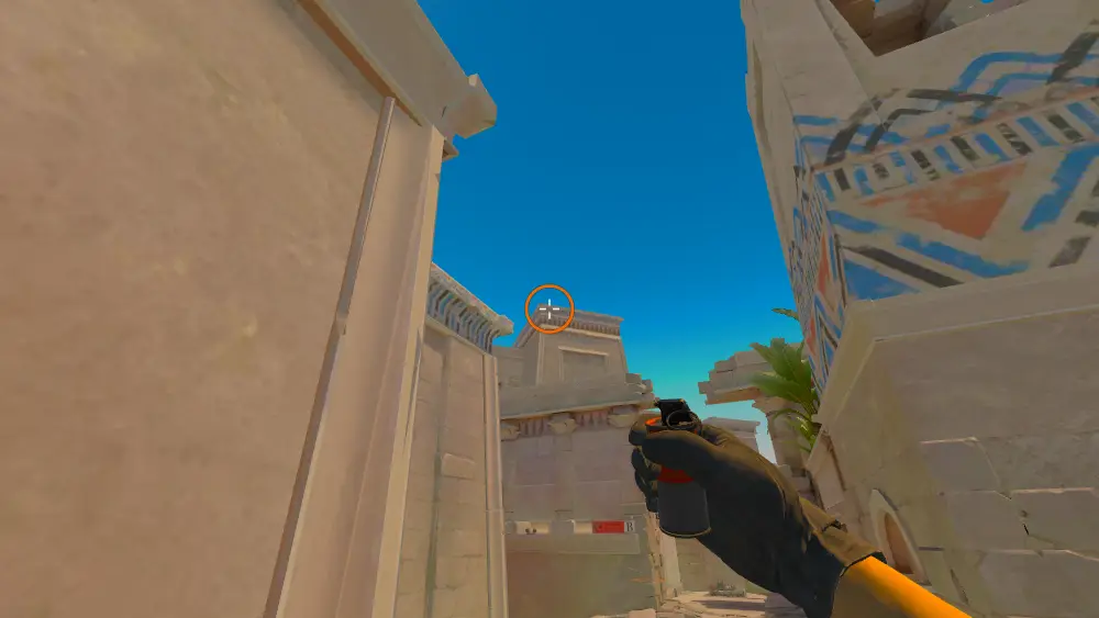 Standing on the T Spawn spot on Anubis, the aim mark on the point this smoke is thrown at.