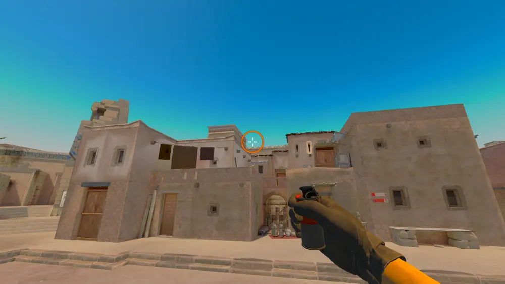 Standing on the T Spawn spot on Anubis, the aim mark on the point this smoke is thrown at.