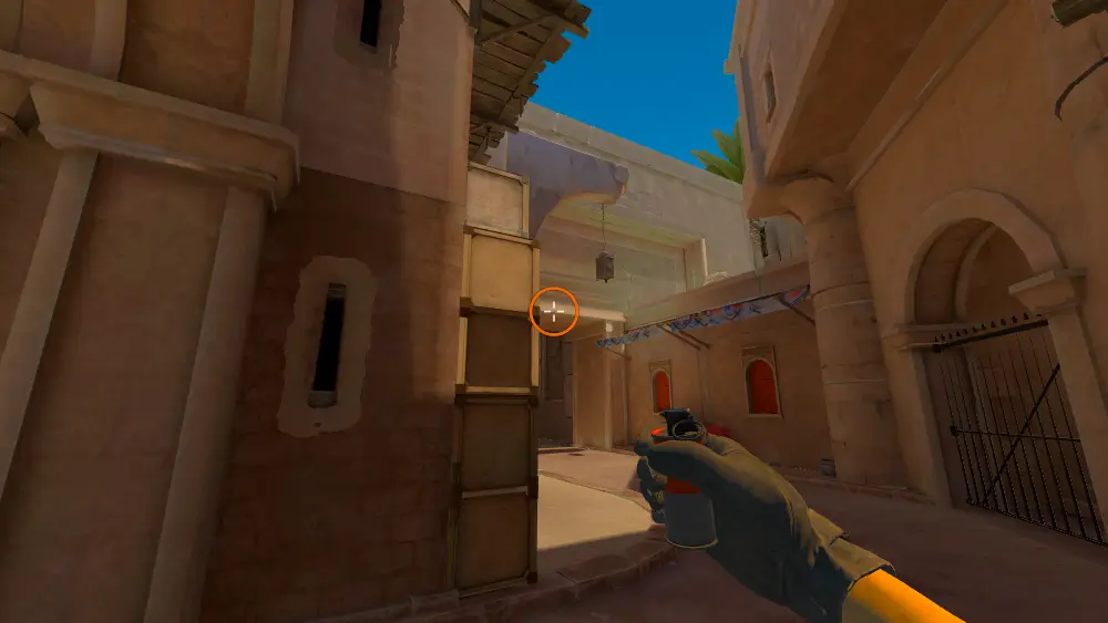 Standing on the A Main spot on Anubis, the aim mark on the point this molotov is thrown at.