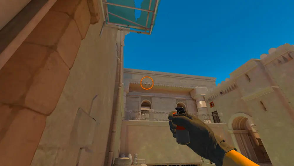 Standing on the Door spot on Anubis, the aim mark on the point this smoke is thrown at.