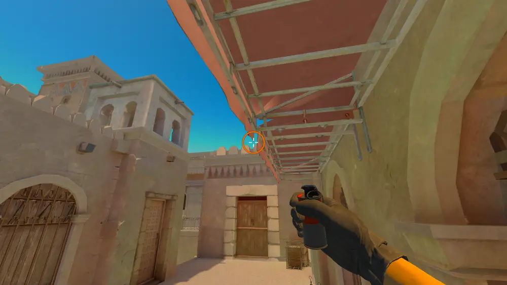 Standing on the T Upper spot on Anubis, the aim mark on the point this smoke is thrown at.