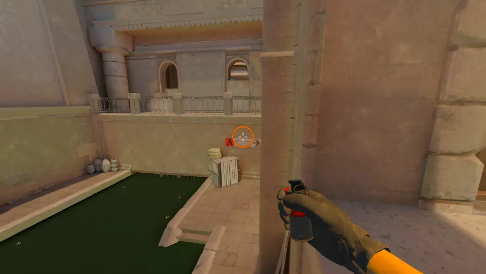 Standing on the Water spot on Anubis, the aim mark on the point this molotov is thrown at.