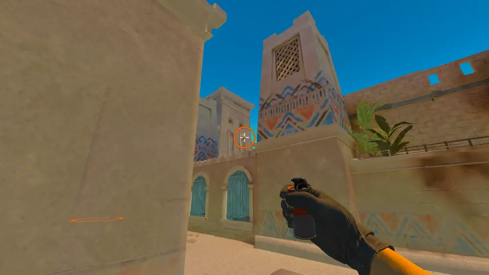 Standing on the Bridge spot on Anubis, the aim mark on the point this molotov is thrown at.