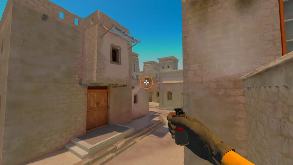 Standing on the T Spawn spot on Anubis, the aim mark on the point this smoke is thrown at.