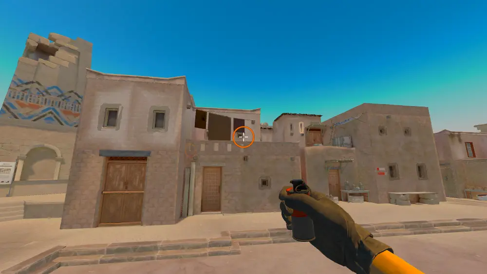 Standing on the T Spawn spot on Anubis, the aim mark on the point this smoke is thrown at.