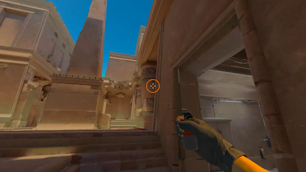 Standing on the Pillar spot on Anubis, the aim mark on the point this molotov is thrown at.