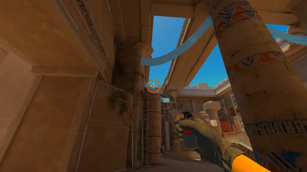 Standing on the A Main spot on Anubis, the aim mark on the point this molotov is thrown at.