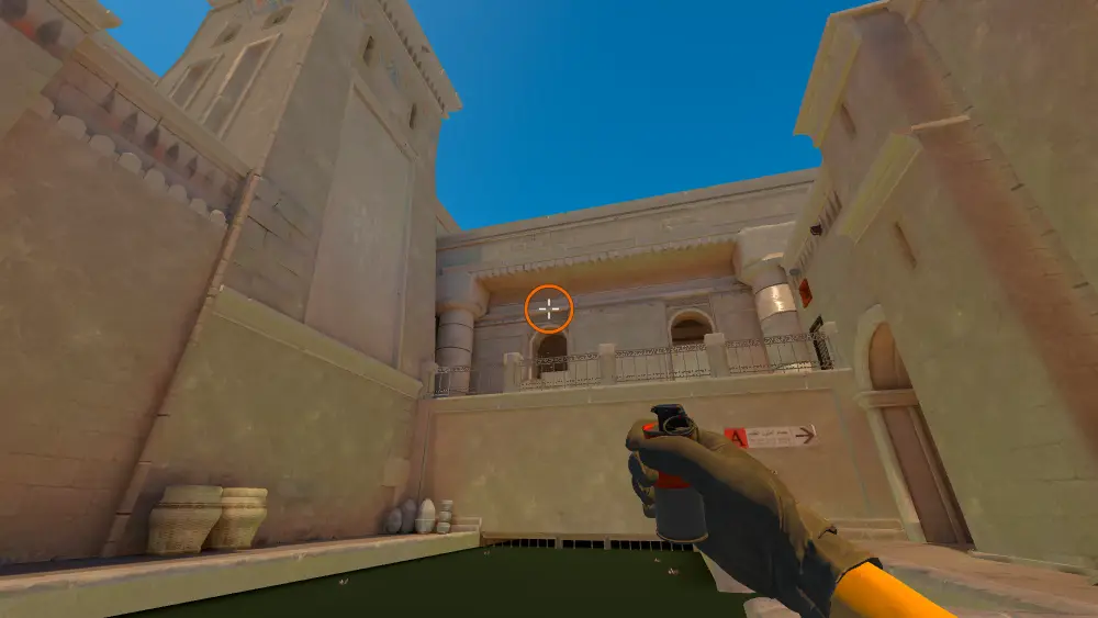 Standing on the Water spot on Anubis, the aim mark on the point this molotov is thrown at.
