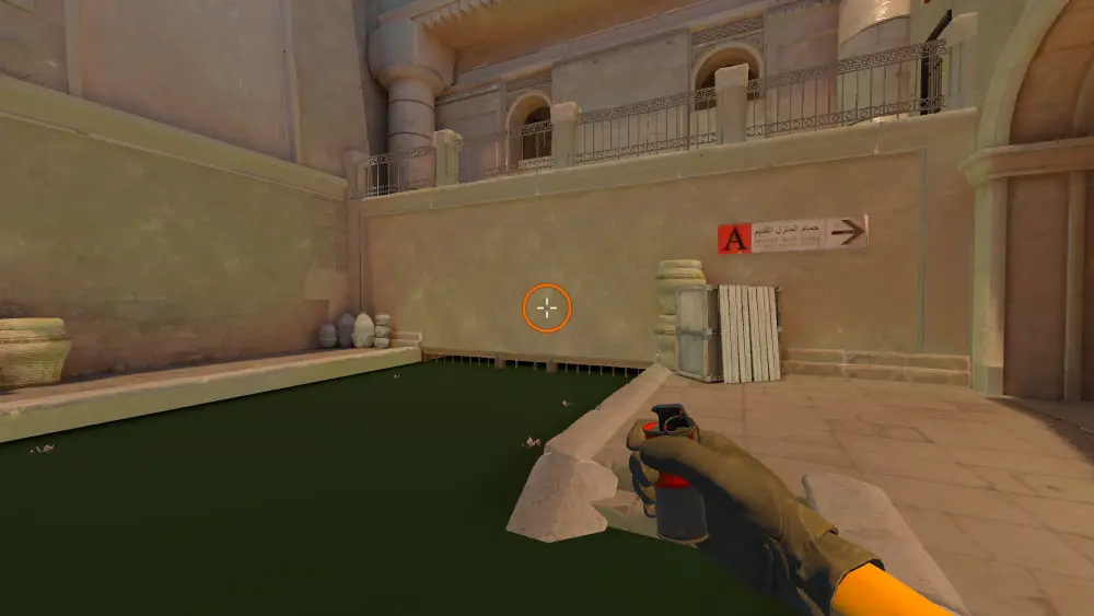 Standing on the Boat spot on Anubis, the aim mark on the point this molotov is thrown at.