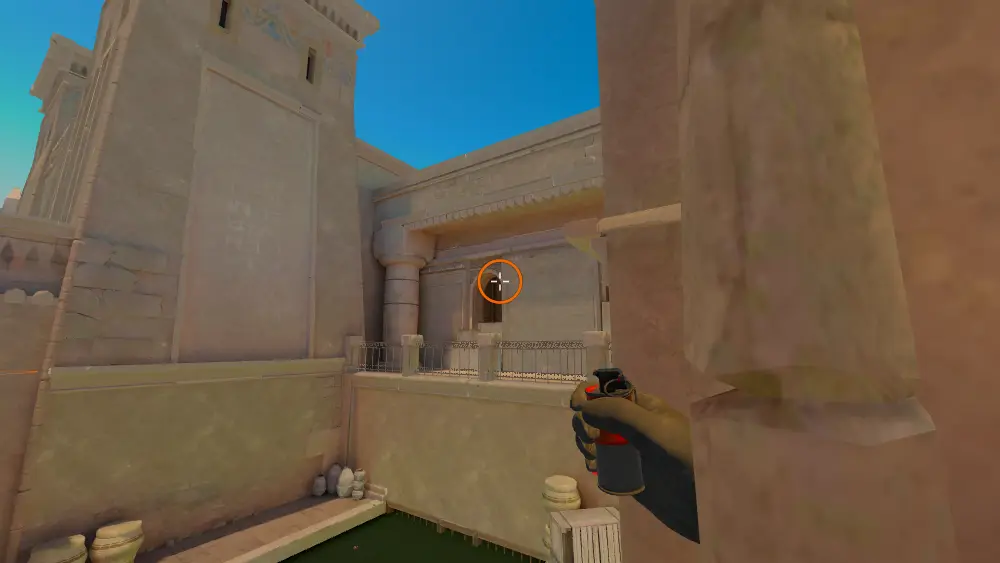 Standing on the Drop spot on Anubis, the aim mark on the point this molotov is thrown at.