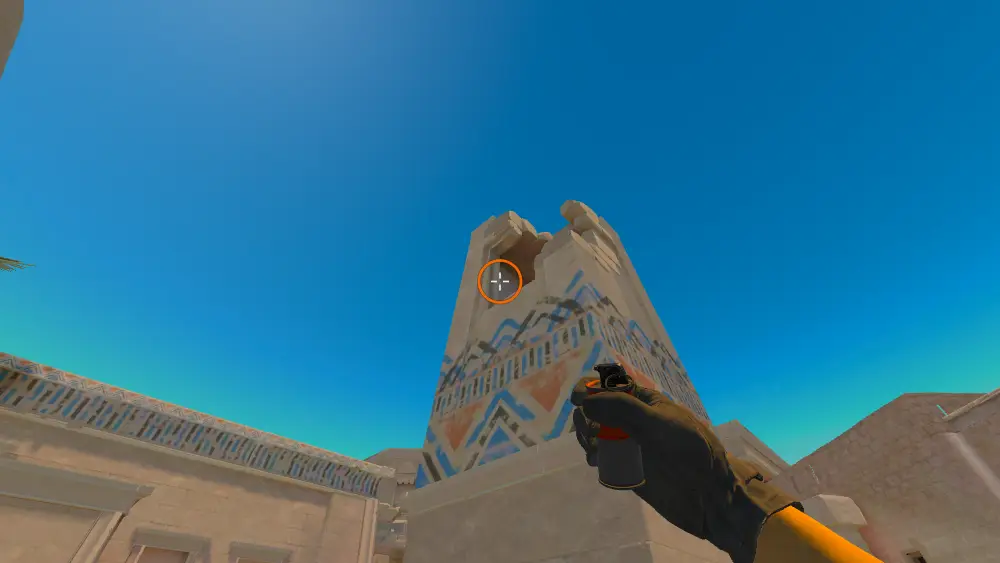 Standing on the T Spawn spot on Anubis, the aim mark on the point this smoke is thrown at.