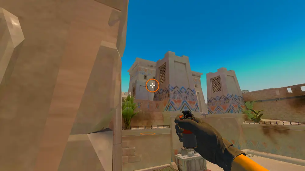 Standing on the Bridge spot on Anubis, the aim mark on the point this molotov is thrown at.