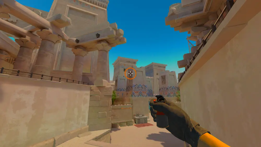 Standing on the Outside Mid spot on Anubis, the aim mark on the point this smoke is thrown at.