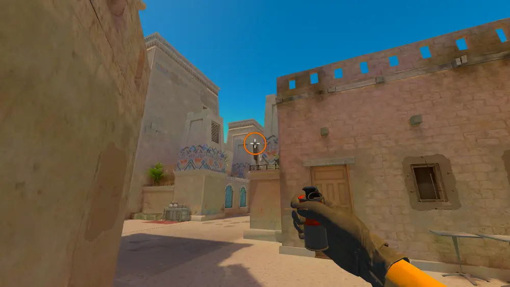 Standing on the Street spot on Anubis, the aim mark on the point this molotov is thrown at.
