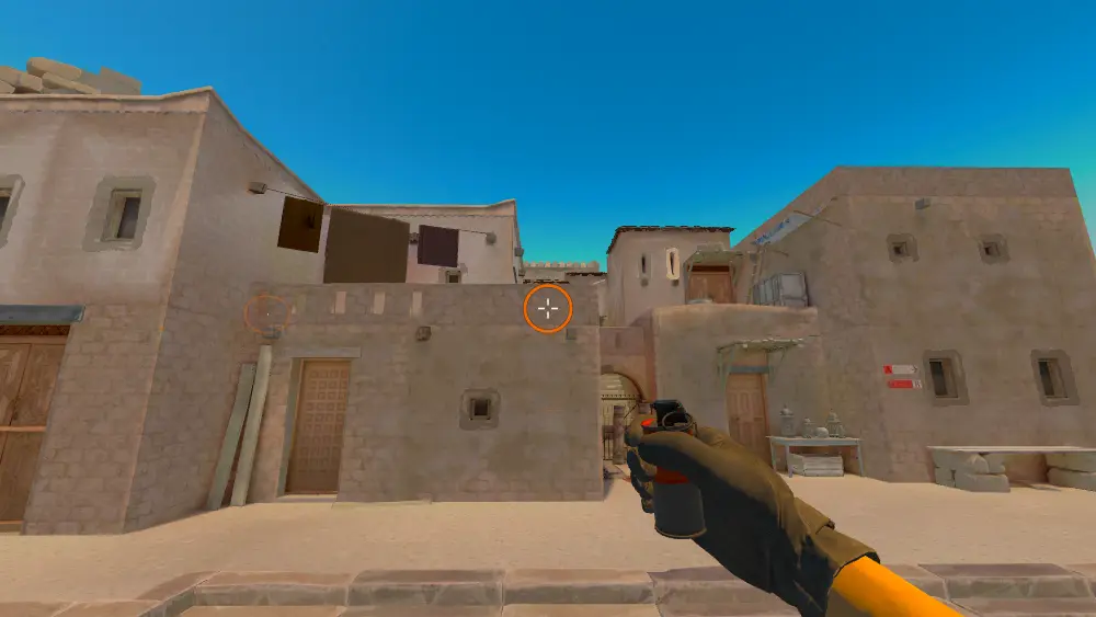 Standing on the T Spawn spot on Anubis, the aim mark on the point this smoke is thrown at.