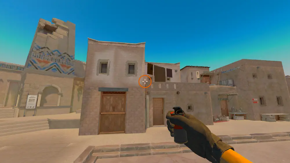 Standing on the T Spawn spot on Anubis, the aim mark on the point this smoke is thrown at.