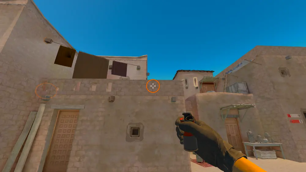 Standing on the T Spawn spot on Anubis, the aim mark on the point this smoke is thrown at.