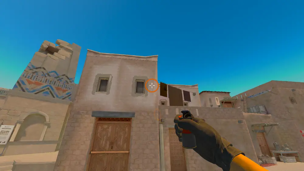 Standing on the T Spawn spot on Anubis, the aim mark on the point this smoke is thrown at.
