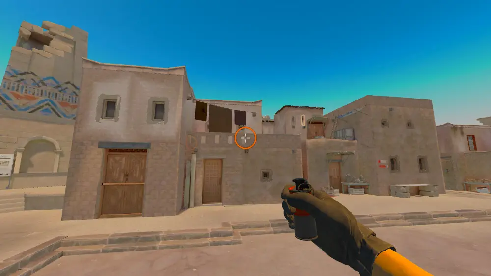 Standing on the T Spawn spot on Anubis, the aim mark on the point this smoke is thrown at.
