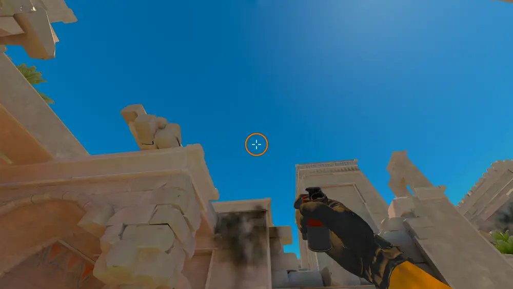 Standing on the CT Spawn spot on Anubis, the aim mark on the point this smoke is thrown at.