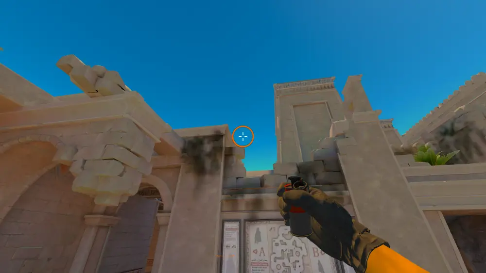 Standing on the CT Spawn3 spot on Anubis, the aim mark on the point this smoke is thrown at.