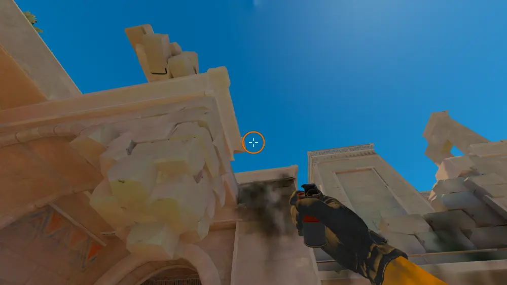 Standing on the CT Spawn5 spot on Anubis, the aim mark on the point this smoke is thrown at.