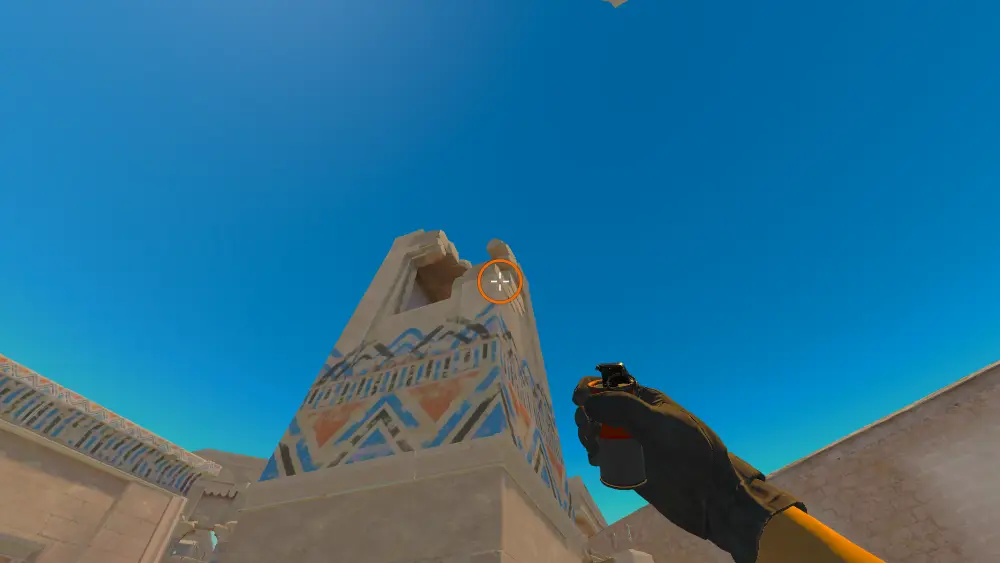 Standing on the T Spawn spot on Anubis, the aim mark on the point this smoke is thrown at.
