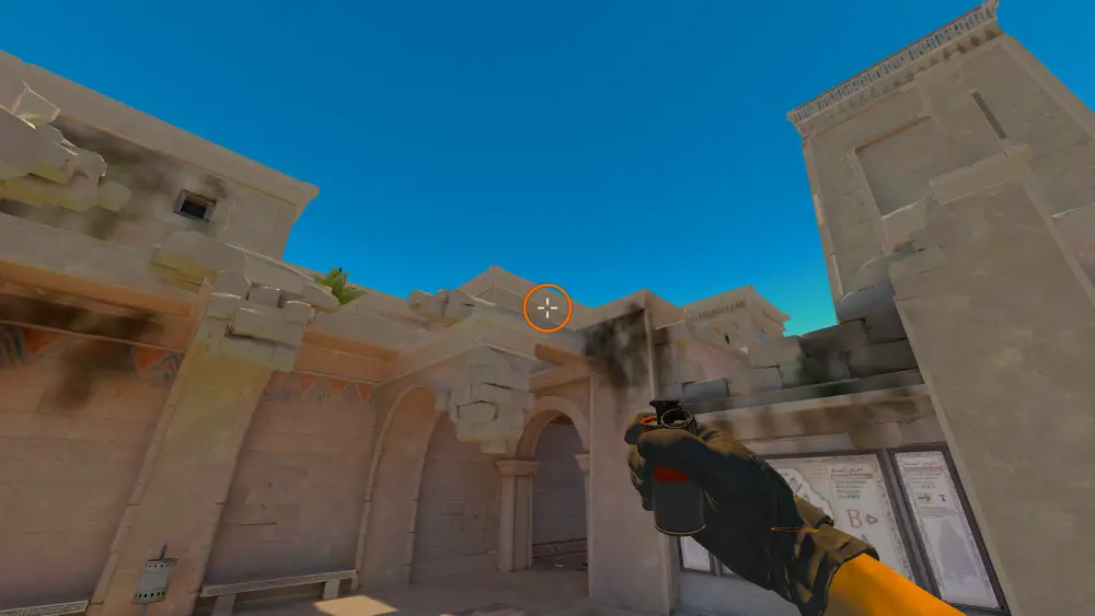 Standing on the CT Spawn2 spot on Anubis, the aim mark on the point this smoke is thrown at.