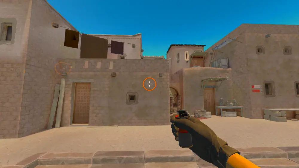 Standing on the T Spawn7 spot on Anubis, the aim mark on the point this smoke is thrown at.