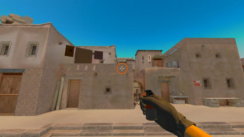 Standing on the T Spawn8 spot on Anubis, the aim mark on the point this smoke is thrown at.