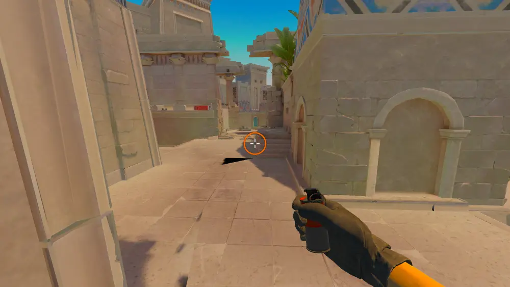 Standing on the Ruins spot on Anubis, the aim mark on the point this molotov is thrown at.