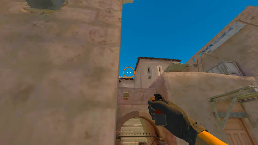 Standing on the T Spawn spot on Anubis, the aim mark on the point this smoke is thrown at.