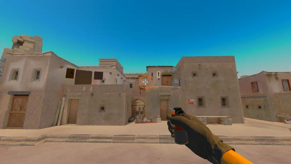 Standing on the T Spawn spot on Anubis, the aim mark on the point this smoke is thrown at.
