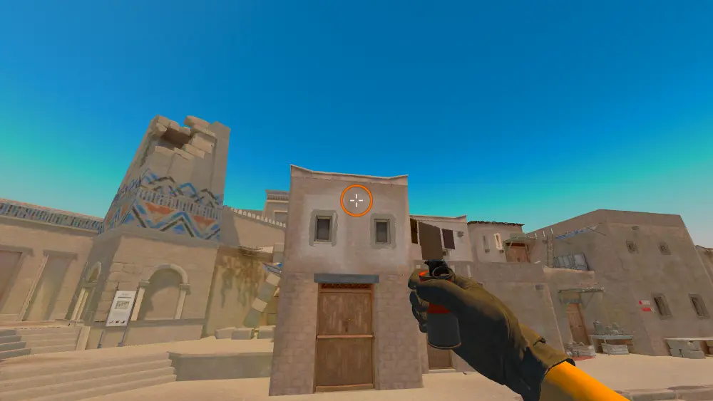 Standing on the T Spawn15 spot on Anubis, the aim mark on the point this smoke is thrown at.