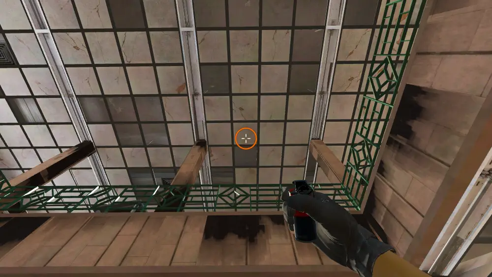 Standing on the CT Spawn spot on Cache, the aim mark on the point this smoke is thrown at.